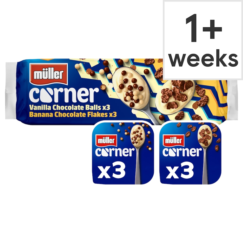 Muller Corner Vanilla & Banana Yogurts with Chocolate Balls & Flakes 6 x 124g
