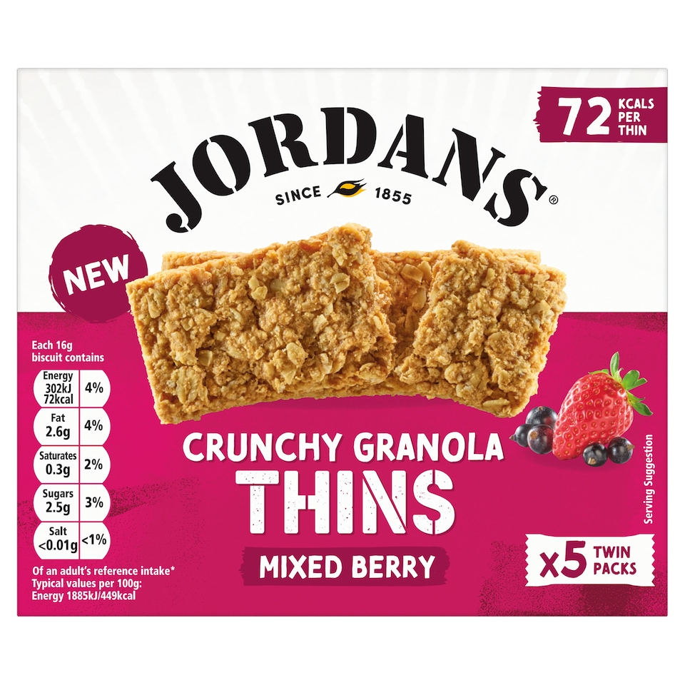 Jordans Granola Thins Mixed Berry Oat Cereal Snack Bars 160g